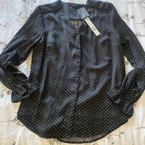 NEW Women's Black Polka Dot Button-Front Blouse